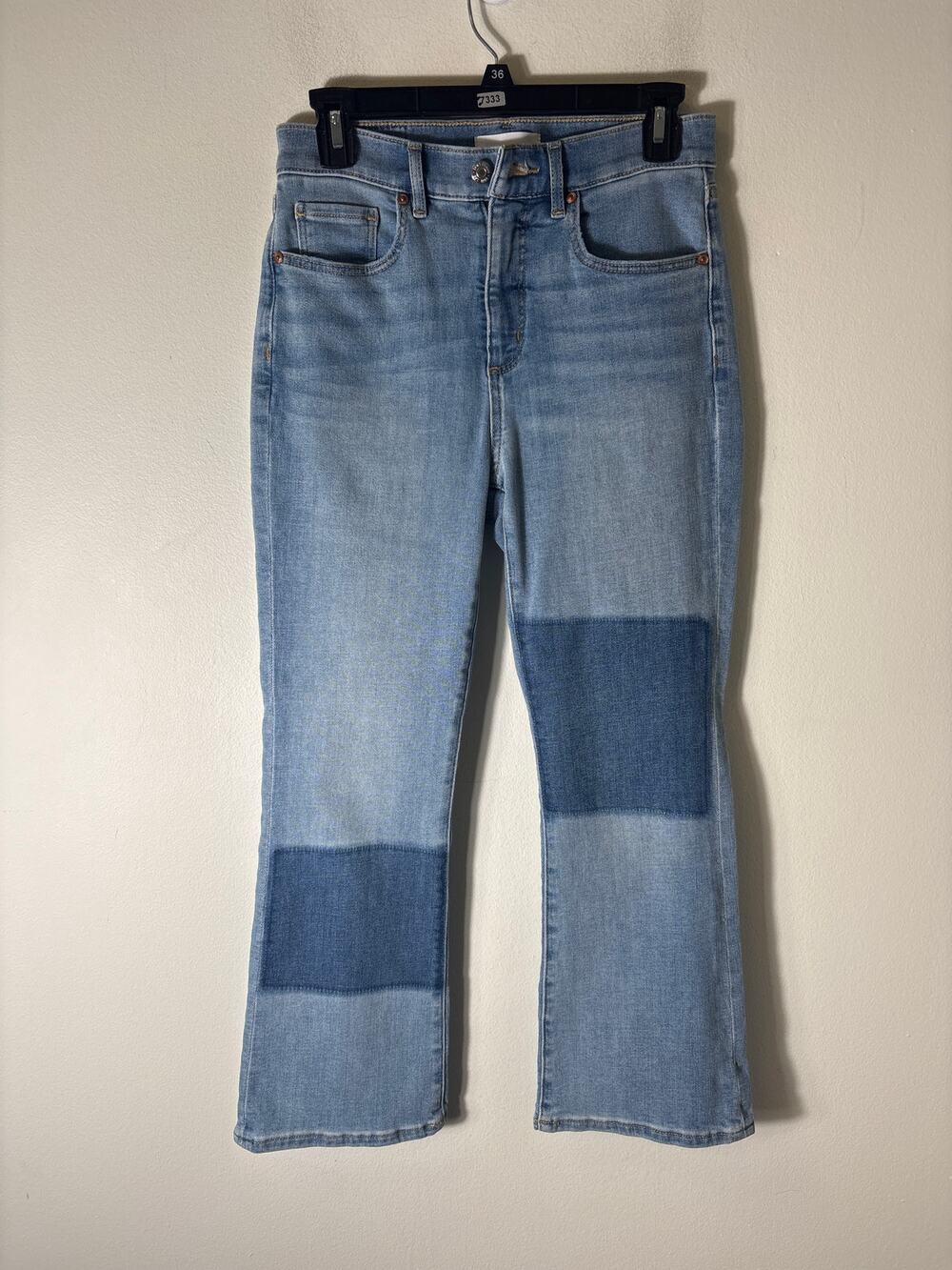 Ann Taylor Loft Light Wash Patchwork The Kick Crop Blue Jeans Sz 4